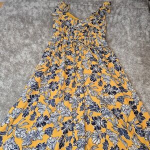 IZ Byer Women Yellow Floral Ruffle Maxi Dress Medium High-Low Hem Cottagecore